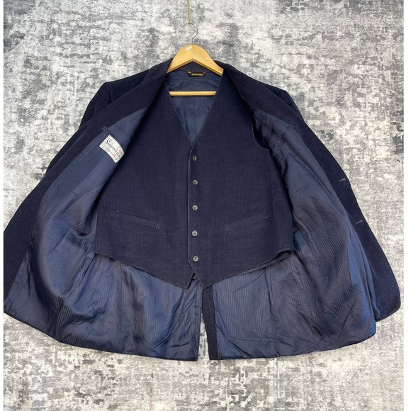 Retro Vtg 3 Piece Navy Blue Corduroy Suit 44R Blazer 40x32 Pants - Picture 4 of 12